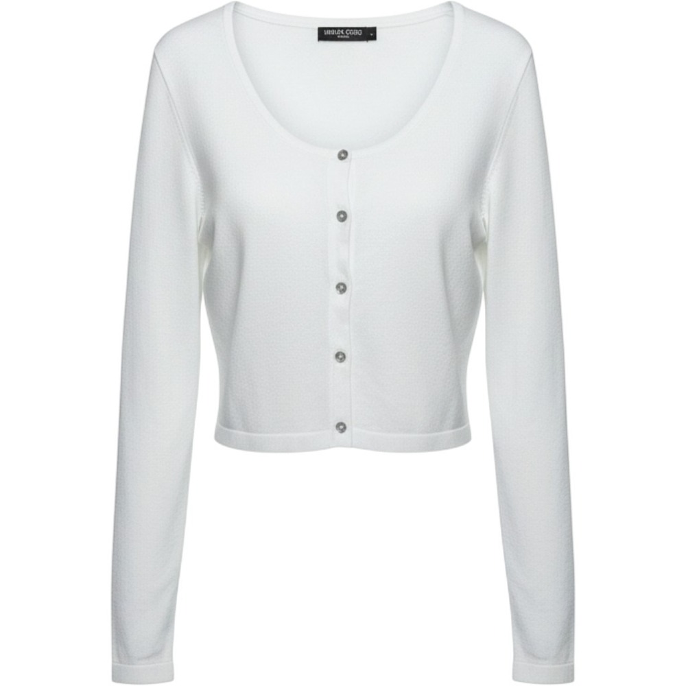Urban CoCo White Cropped Cardigan Sweater Long Sleeve Button Front Small